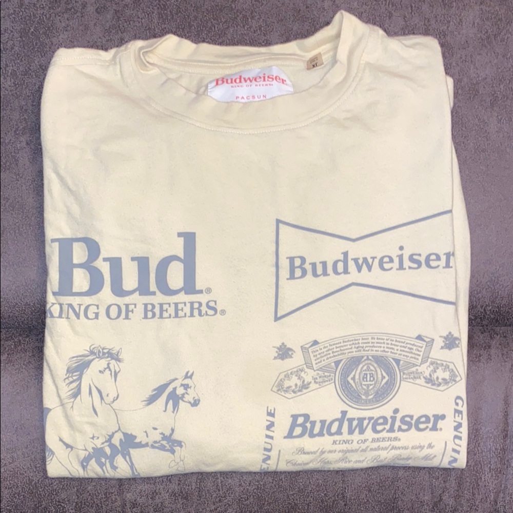 PacSun Yellow and Grey Budweiser Long Sleeve T-Shirt